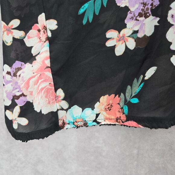 Xhilaration Black Floral Sheer Boho Flowy Beach Swim Cover Up Duster Kimono L/XL - Picture 5 of 7
